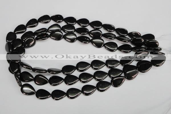 CJB69 15.5 inches 13*18mm flat teardrop natural jet gemstone beads