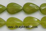 CKA275 15.5 inches 15*20mm faceted flat teardrop Korean jade gemstone beads