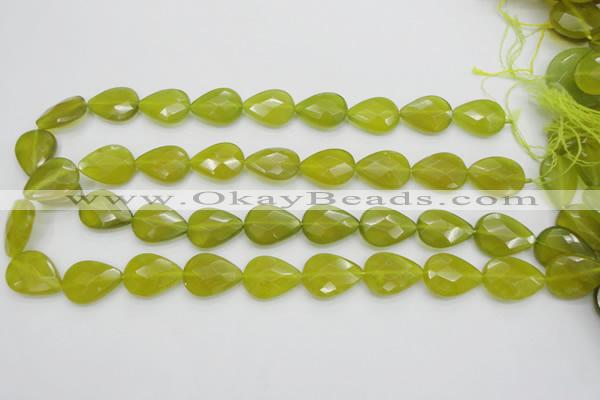 CKA275 15.5 inches 15*20mm faceted flat teardrop Korean jade gemstone beads