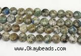 CKJ486 15.5 inches 10mm flat round natural k2 jasper beads