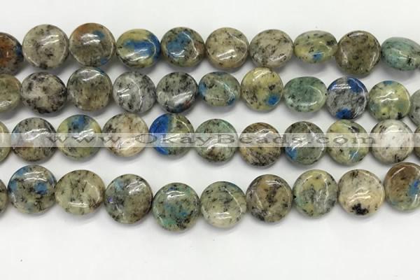 CKJ487 15.5 inches 11mm flat round natural k2 jasper beads