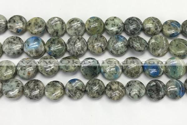 CKJ490 15.5 inches 11mm flat round natural k2 jasper beads