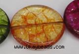 CKQ130 15.5 inches 35mm flat round dyed crackle quartz beads