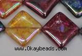 CKQ153 15.5 inches 25*25mm diamond AB-color crackle quartz beads