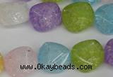 CKQ178 15.5 inches 16mm faceted coin dyed crackle quartz beads