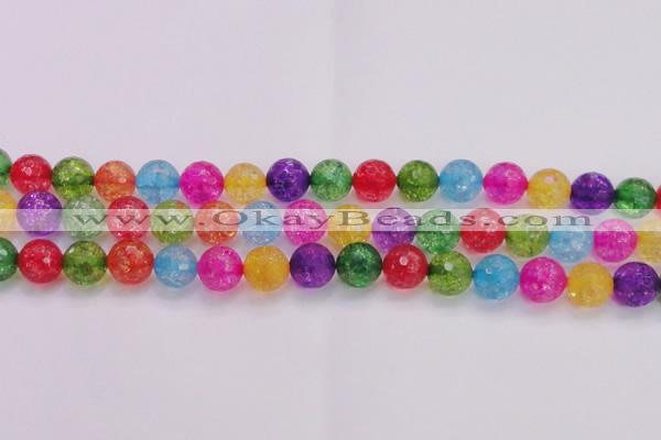 CKQ354 15.5 inches 14mm faceted round dyed crackle quartz beads