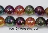 CKQ84 15.5 inches 12mm round AB-color dyed crackle quartz beads