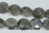 CLB191 15.5 inches 14mm faceted coin labradorite gemstone beads