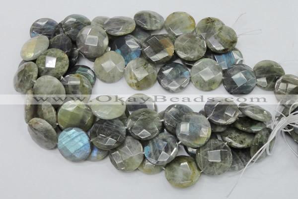 CLB39 15.5 inches 25mm faceted flat round labradorite gemstone beads