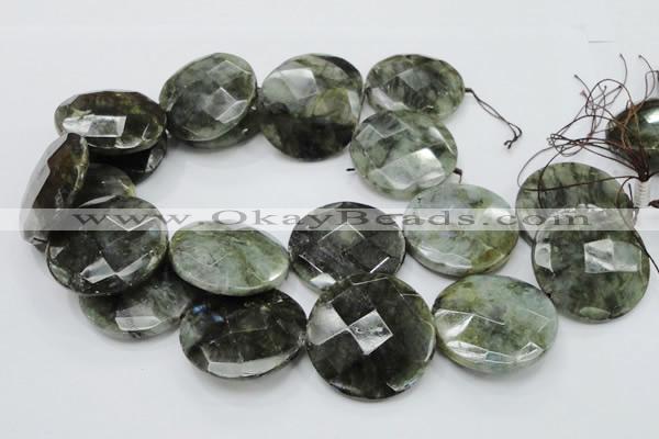 CLB40 15.5 inches 40mm faceted flat round labradorite gemstone beads