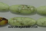 CLE75 15.5 inches 10*30mm faceted rice lemon turquoise beads