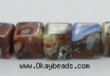 CLG549 16 inches 8*8mm cube goldstone & lampwork glass beads