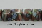 CLG550 16 inches 8*8mm cube goldstone & lampwork glass beads