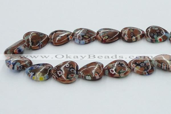 CLG559 16 inches 20*20mm heart goldstone & lampwork glass beads