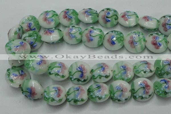 CLG823 15.5 inches 20mm flat round lampwork glass beads wholesale