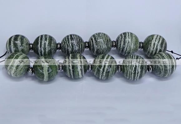 CLS254 7.5 inches 30mm round large green silver line jasper beads