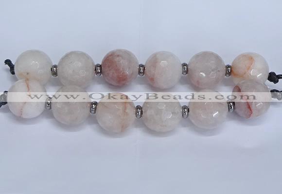 CLS350 7.5 inches 30mm faceted round large pink quartz beads