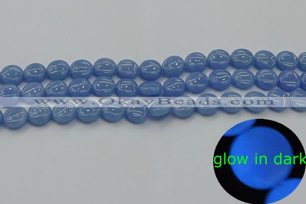 CLU131 15.5 inches 10mm flat round blue luminous stone beads