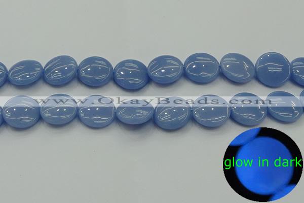 CLU135 15.5 inches 18mm flat round blue luminous stone beads