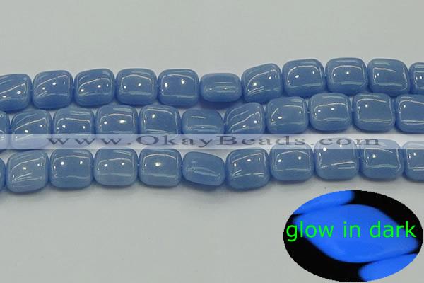 CLU153 15.5 inches 14*14mm square blue luminous stone beads