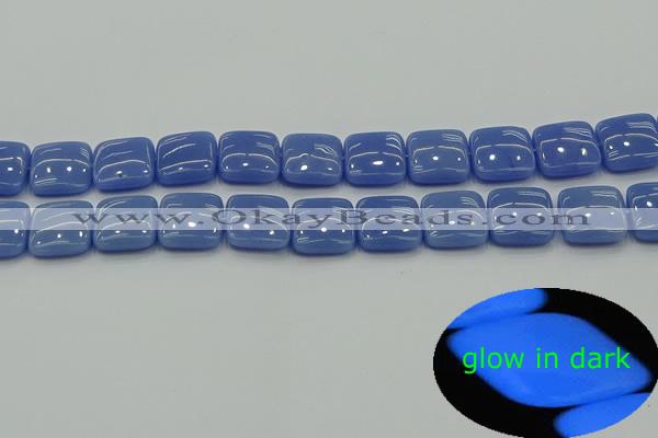 CLU193 15.5 inches 14*14mm square blue luminous stone beads