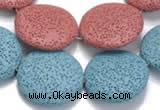 CLV04 14 inches 32mm flat round natural lava beads wholesale