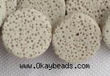 CLV17 14 inches 6*21mm coin milk white natural lava loose beads