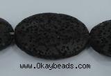 CLV49 15 inches 20*28mm oval black natural lava beads wholesale