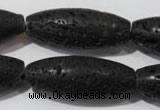 CLV492 15.5 inches 16*40mm rice black lava beads wholesale