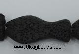 CLV50 15 inches 20*35mm pisciform black natural lava beads wholesale