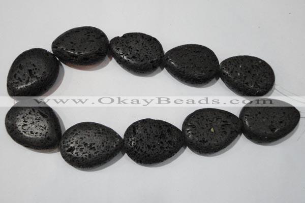 CLV515 15.5 inches 30*40mm flat teardrop black lava beads wholesale