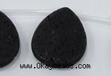 CLV518 Top drilled 30*40mm flat teardrop black lava beads wholesale