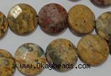 CME54 15.5 inches 15mm faceted coin leopard jasper gemstone beads