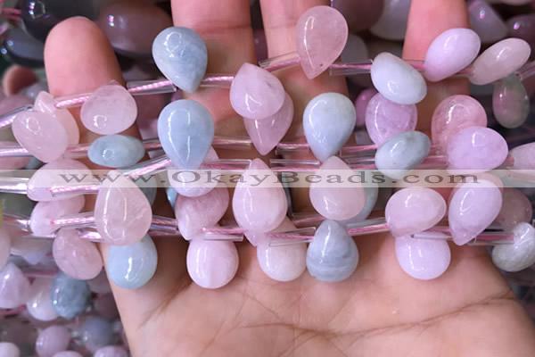 CMG356 Top drilled 10*14mm flat teardrop natural morganite beads