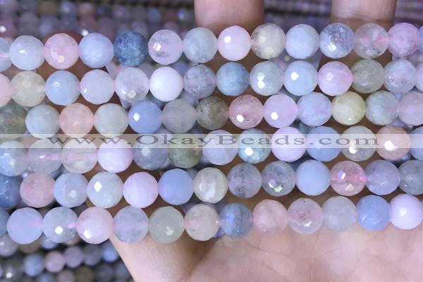 CMG416 15.5 inches 8mm faceted round morganite gemstone beads