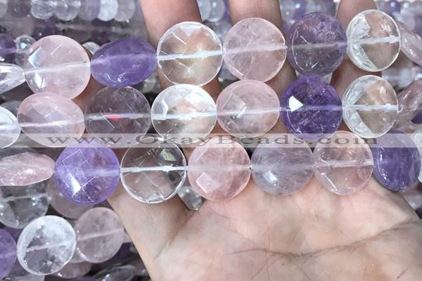 CMQ526 15.5 inches 18mm faceted coin colorfull quartz beads