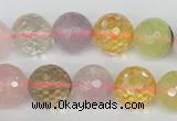 CMQ55 15.5 inches 14mm faceted round multicolor quartz beads