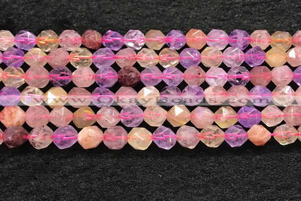 CMQ567 15.5 inches 10mm faceted nuggets mixed quartz beads