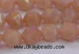 CMS1133 15.5 inches 10mm faceted nuggets peach moonstone beads