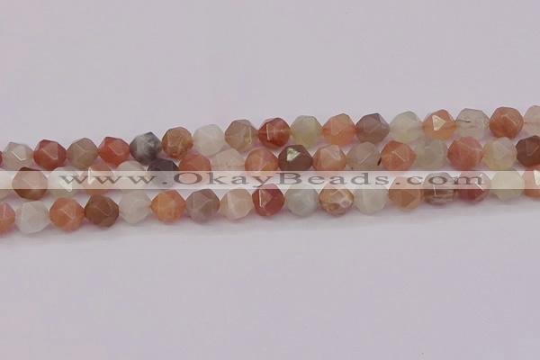 CMS1138 15.5 inches 10mm faceted nuggets rainbow moonstone beads