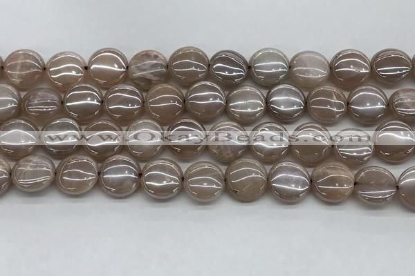 CMS1348 15.5 inches 12mm flat round AB-color moonstone beads