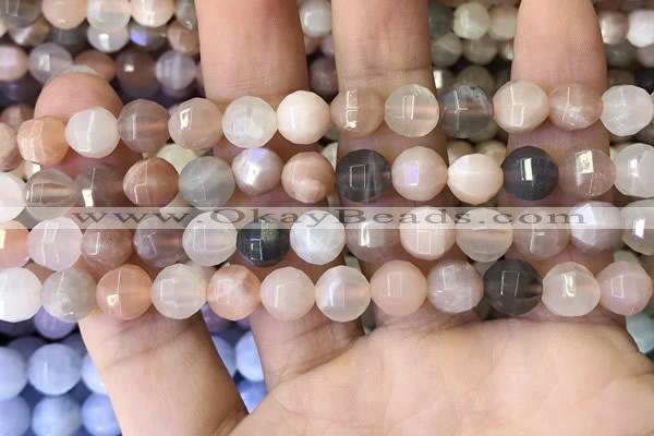 CMS1471 15.5 inches 8mm faceted round moonstone beads wholesale