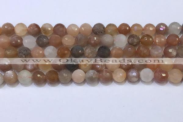 CMS1497 15.5 inches 8mmm faceted round rainbow moonstone beads