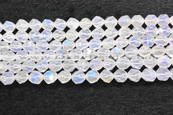 CMS1872 15.5 inches 8mm faceted nuggets AB-color white moonstone beads