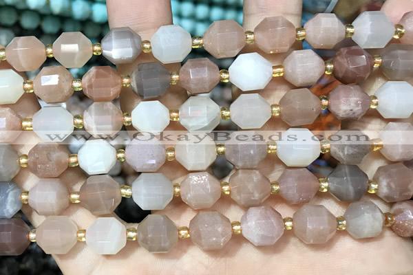 CMS2068 15 inches 9*10mm faceted rainbow moonstone beads wholesale