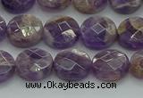 CNA1045 15.5 inches 12mm faceted coin dogtooth amethyst beads