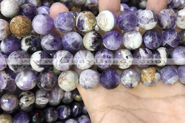 CNA1091 15.5 inches 14mm faceted round dogtooth amethyst beads