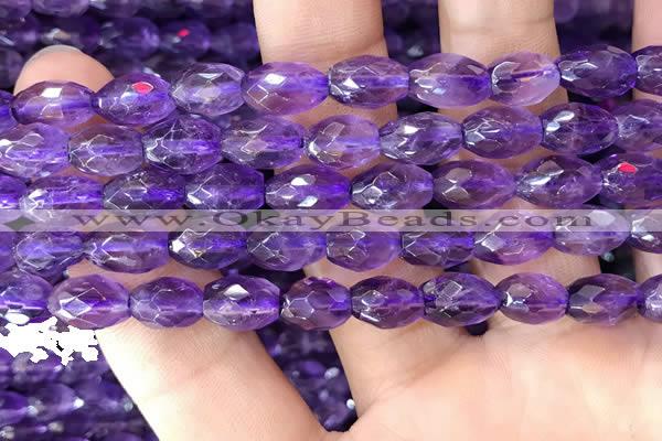 CNA1101 15.5 inches 7*10mm faceted rice amethyst gemstone beads