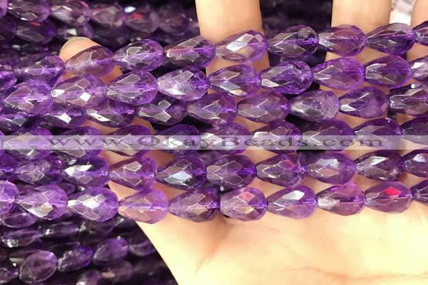 CNA1104 15.5 inches 8*12mm faceted teardrop amethyst gemstone beads