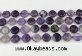 CNA1186 15.5 inches 12mm flat round amethyst beads wholesale